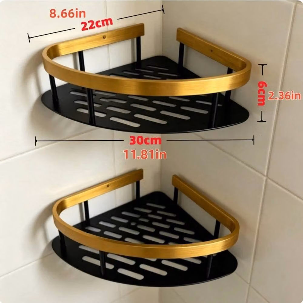 Nordara 4-Piece Aluminium Bathroom Corner Shower Caddy Mount in Black – 1