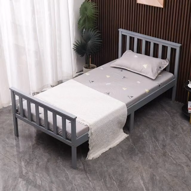WestWood Solid Wood Single Bed with Footboard in Grey, 90 x 190 cm