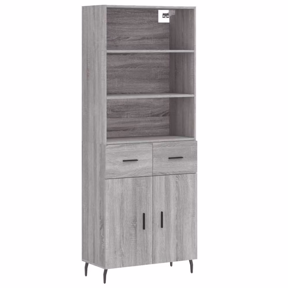 Berkfield Home Modern Grey Highboard with Hinged Doors and Internal Shelves, W/D/H: 69.5 x 34 x 180 cm – 3