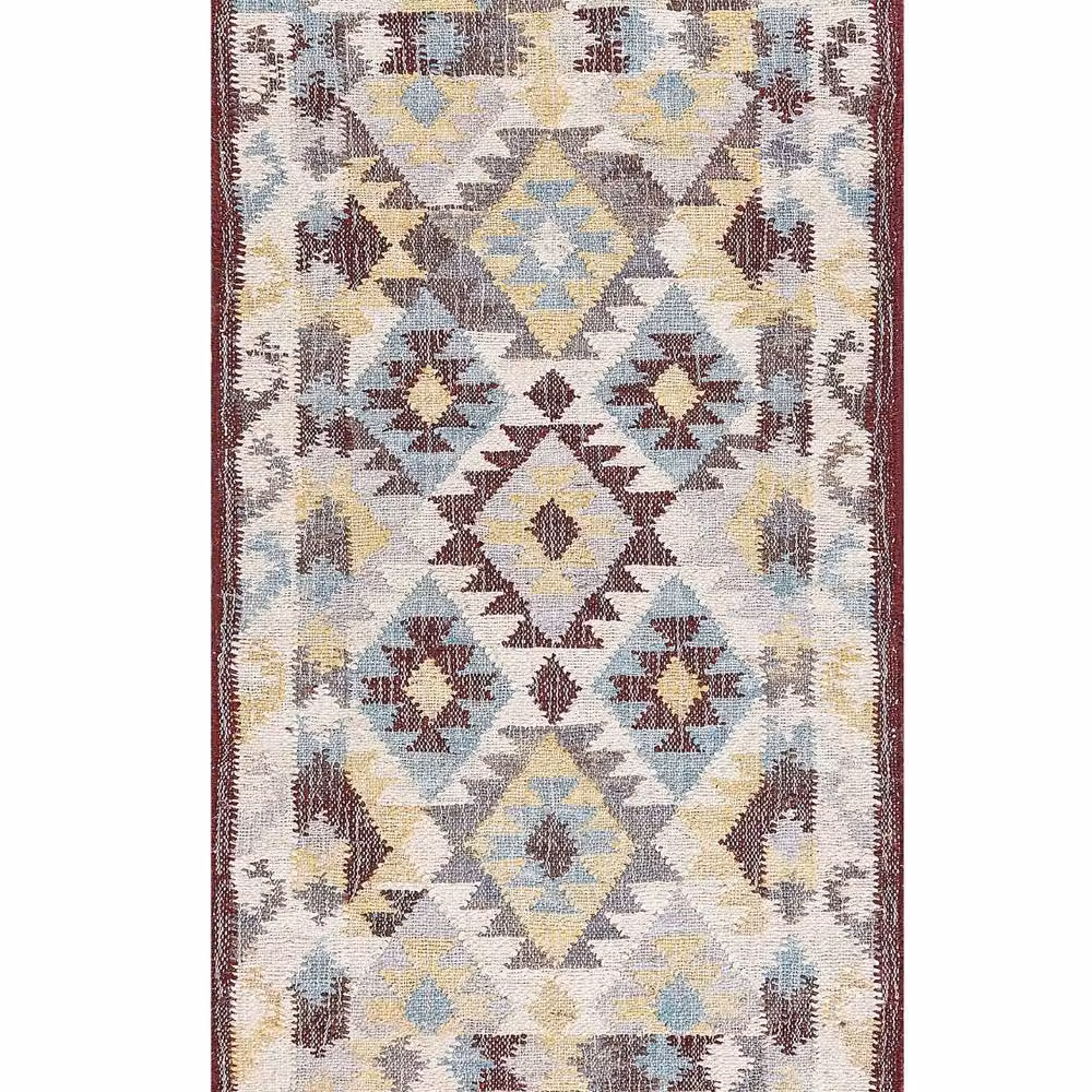 Wyld and Coco Multicolour Geometric Jute and Cotton Boho Area Rug with Fringes, W: 80 cm, L: 150 cm – 2