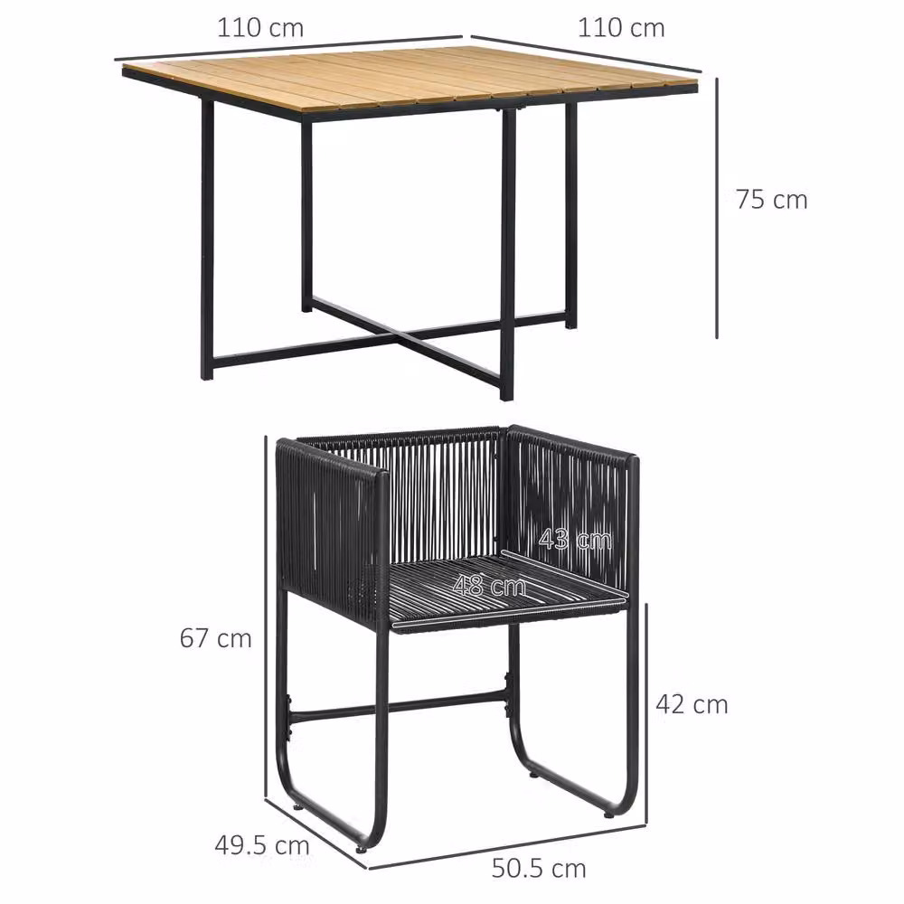 STILVORA Modern Black Metal and Rattan Space-Saving Dining Set – 2
