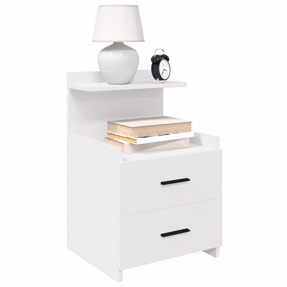 Berkfield Home Set of 2 White Bedside Cabinets with 2 Drawers, W/D/H: 40 x 36.5 x 62 cm