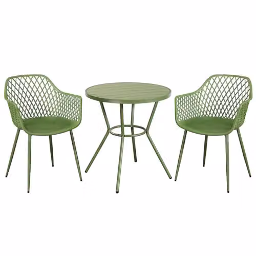Core Products 3-Piece Bistro Garden Set with Two Lattice Armchairs and Round Metal Table
