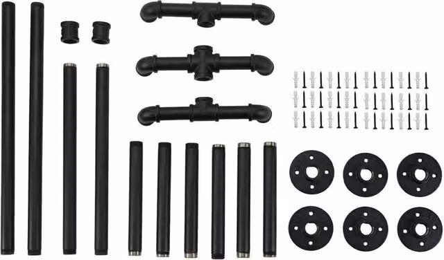 VOGREX Industrial Matt Black Wall Mount Continuous Linear Clothes Rail, Width: 184 cm – 1