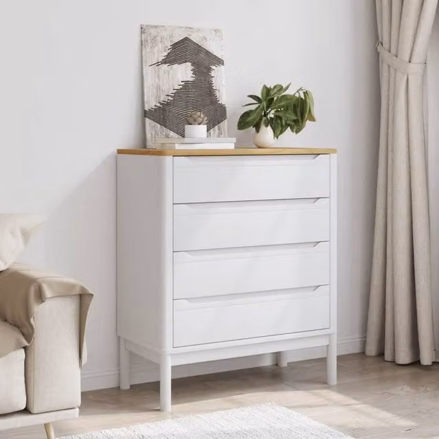 Berkfield Home Floro White Solid Wood Pine Chest of Drawers