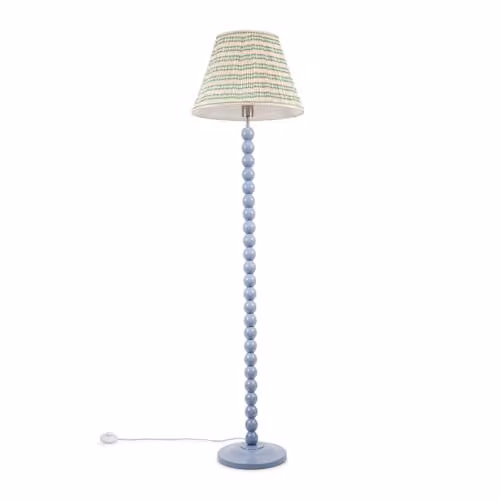 ValueLights Bobbin Powder Blue Ceramic Floor Lamp with Pale Pink Fabric Pleated Shade