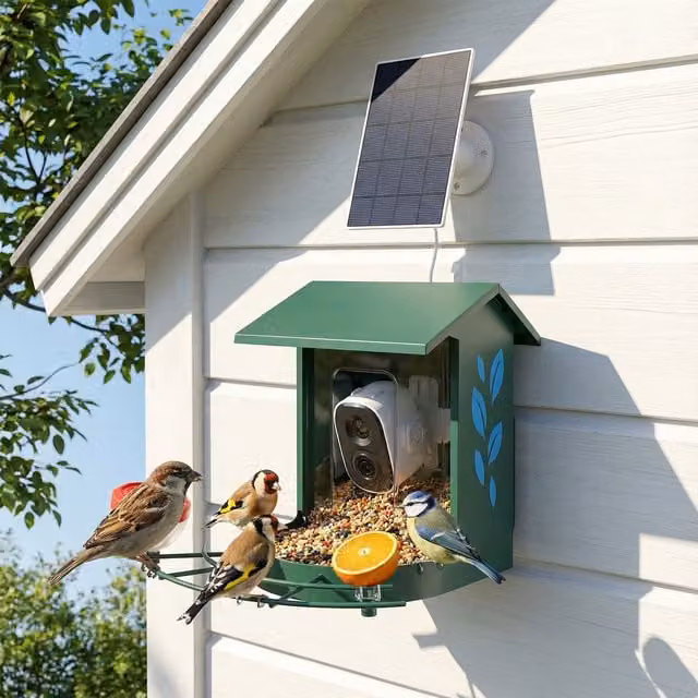 PawHut Smart Bird Feeder Camera with 2K AI Identification and Solar Power, Green