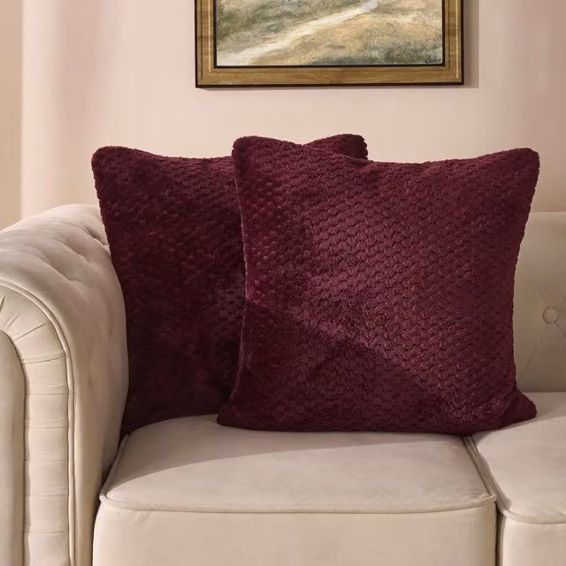 OHS Waffle Fleece Cushion Covers in Burgundy