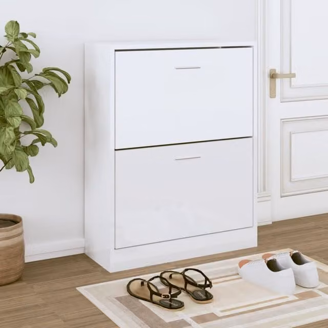 Berkfield Home Modern High Gloss White Shoe Cabinet with Tilting Compartments, W/D/H: 63 x 24 x 81 cm