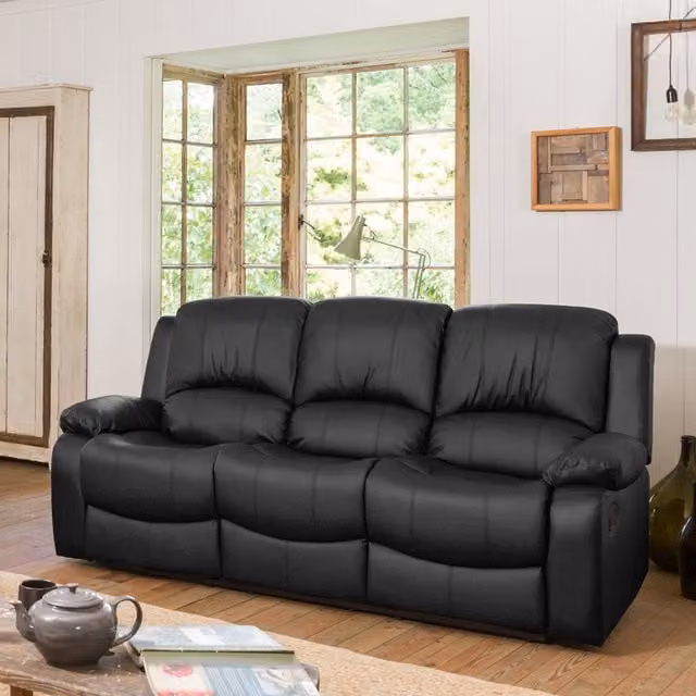 Artemis Home Glendale 3 Seat Manual Recliner Sofa in Black Synthetic Leather