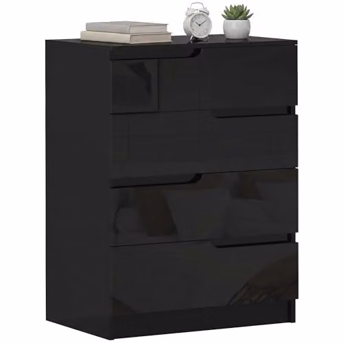 HOMCOM Modern 4-Drawer Dresser in High Gloss Black, W: 60 cm, D: 40 cm, H: 85 cm