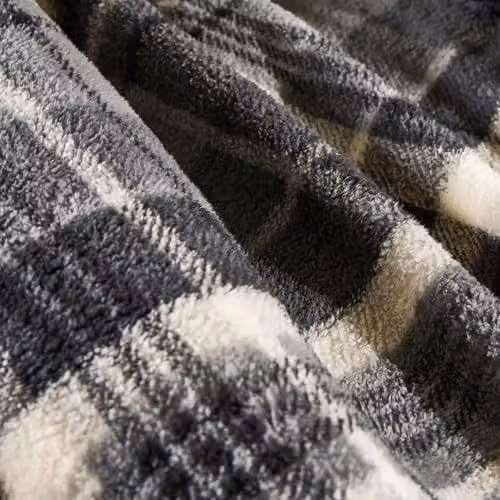 OHS Teddy Fleece Checked Duvet Cover and Pillowcase Set in Anthracite Grey, W/D/H: 200 x 200 cm – 3
