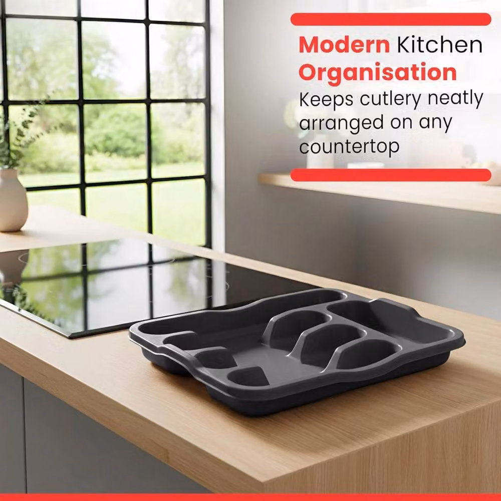 KORVIXA 5 Compartment Plastic Cutlery Tray in Dark Grey, Width: 100 cm – 3