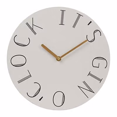 Premier Housewares Distinctive Gin Round Wall Clock with Art Deco Lettering in Black, White or Gold