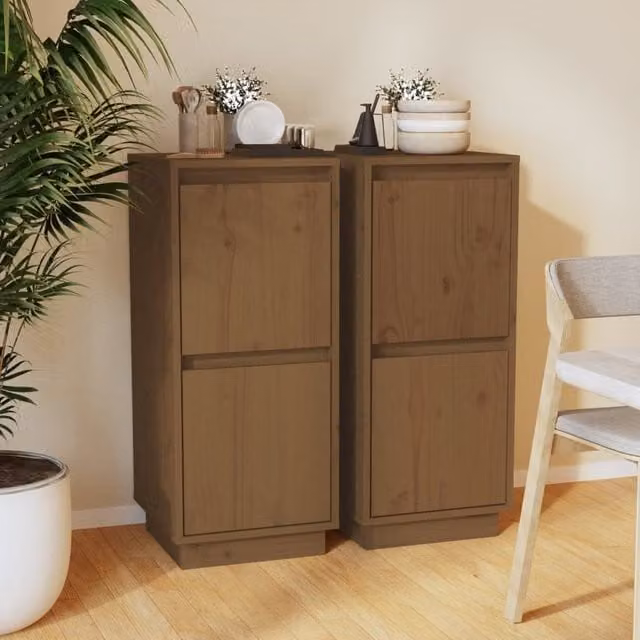 Berkfield Home Set of 2 Sideboards in Honey Brown Solid Pine Wood, W/D/H: 31.5 x 34 x 75 cm – 1