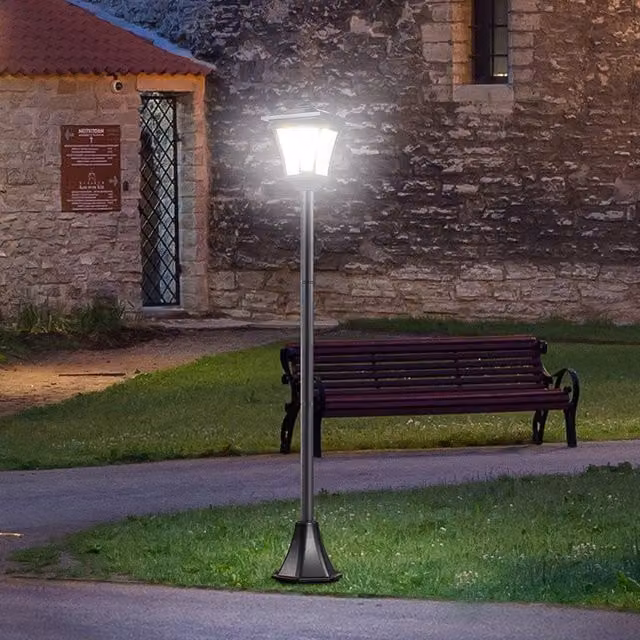 Outsunny Solar LED Garden Post Lamp, Black, IP44 Waterproof Outdoor Lantern with Dusk Sensor and Dimmable Cool White Light – 1