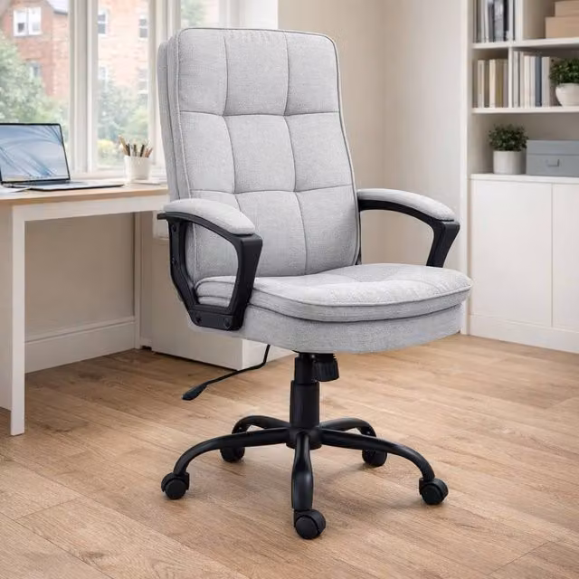 ERGOVEXA Grey Fabric Executive Office Chair with Upholstered Metal Frame