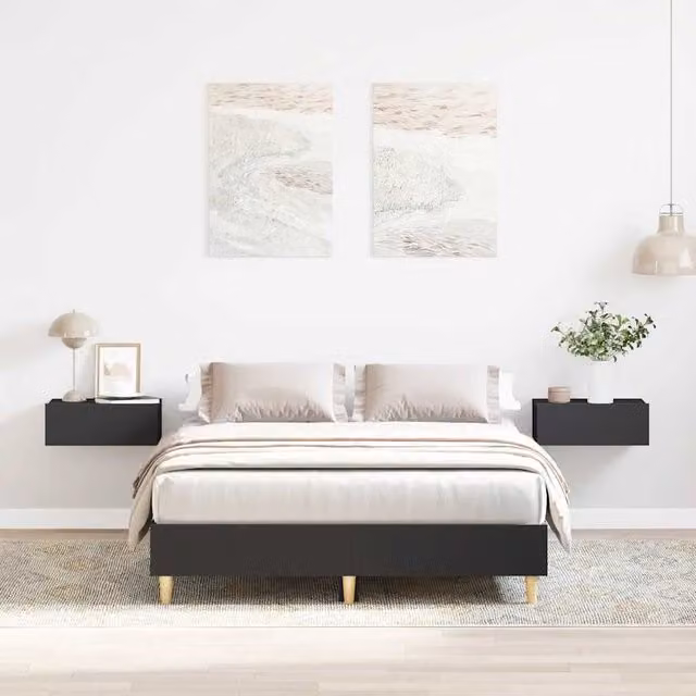 Berkfield Home Black Engineered Wood Double Bed Frame W: 135 cm, L: 190 cm
