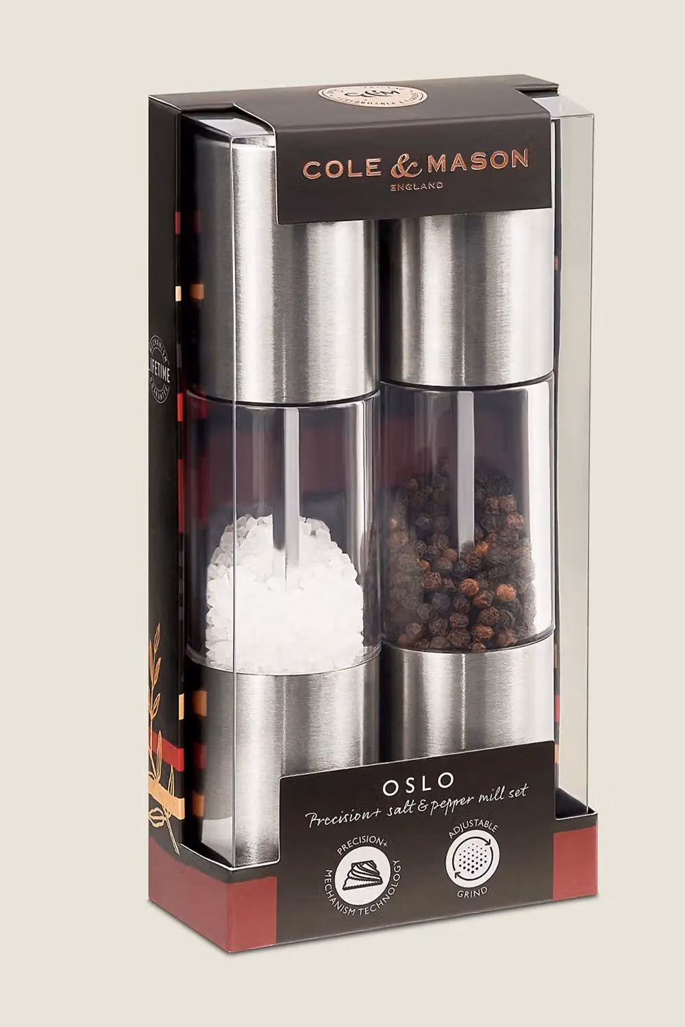 Cole & Mason Oslo Precision+ Salt and Pepper Mill Set in Silver and Transparent – 8