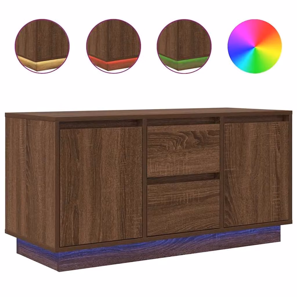 Berkfield Home Modern Brown Oak TV Cabinet with Integrated LED Lights, W/D/H: 100 x 41 x 50 cm – 2