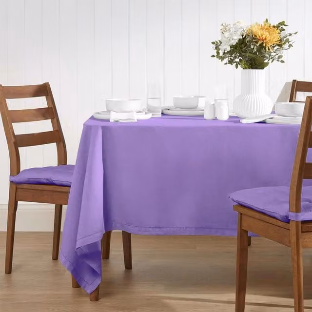 Homescapes Plain Purple Cotton Rectangular Tablecloth, W/D/H: 70.0 x 177.8 x 177.8 cm