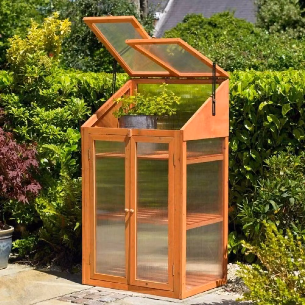 FLAVORA 3 Tier Large Wooden Outdoor Cold Greenhouse in Brown W: 100 cm, D: 80 cm, H: 120 cm – 2