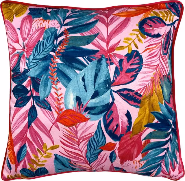 Make it a Home Psychedelic Jungle Tropical Square Cushion in Pink, Blue and Yellow Polyester