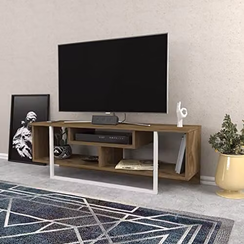 Decorotika Astona Industrial TV Stand and Media Console in White and Brown, W/D/H: 120 x 40 x 14 cm – 1
