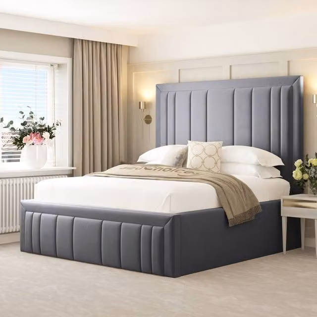 Bed Choices Emperor Upholstered Ottoman Bed Frame with 54 inch Headboard in Grey, Size: Single