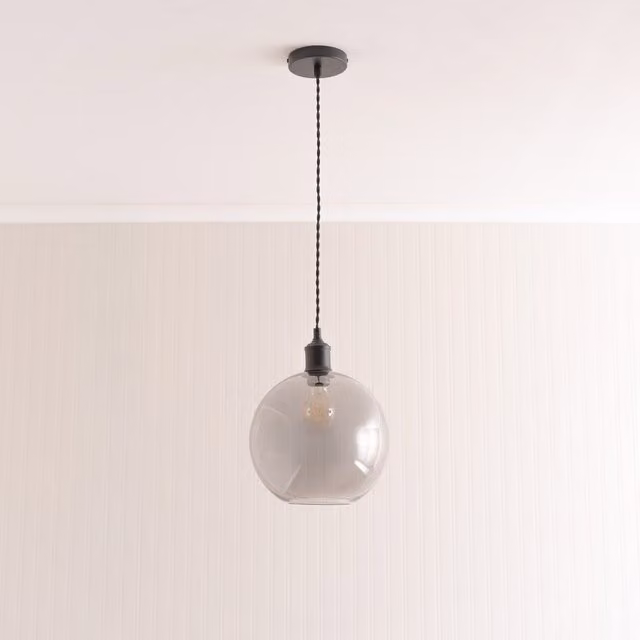 Bellamy Smoked Glass Globe Single Ceiling Pendant Light in Black and Chrome