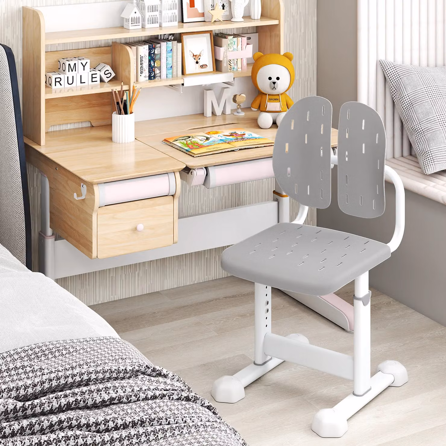 Costway Height-adjustable Kids Study Desk Chair in Grey – 2