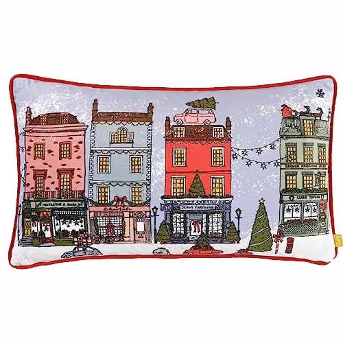 Riva Home Christmas Spirit Rectangular Velvet Cushion, Multicolour and Red, W: 50 cm, H: 30 cm, D: 1 cm – 1