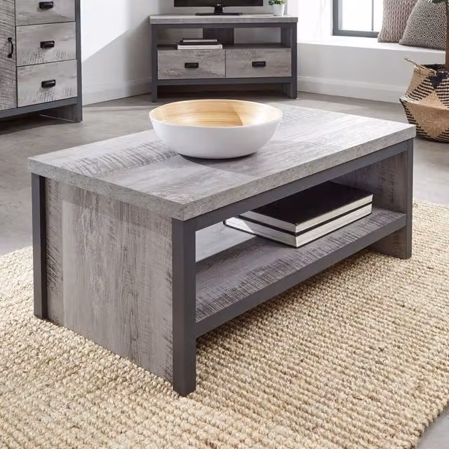 GFW Boston Grey Wood Effect Rectangular Coffee Table with Shelf