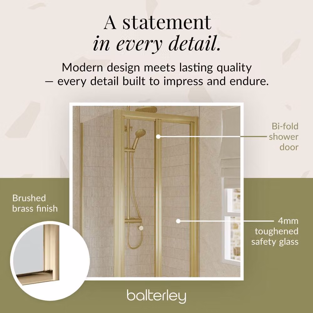 Balterley Ruwa Square Bi-Fold Shower Enclosure with Tray and Side Panel, Gold, W/D: 800 x 800 mm – 2