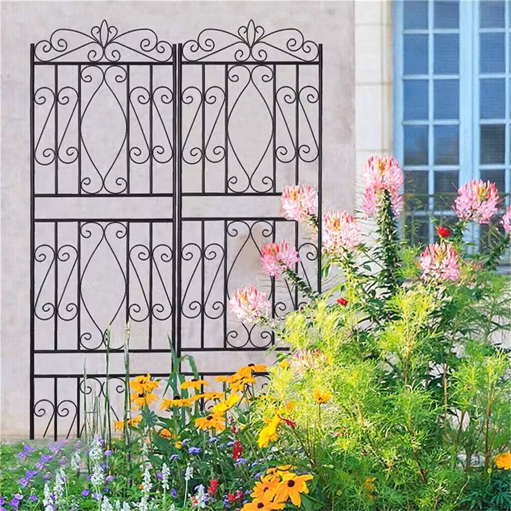 NESTLUNE Black Metal Wall-Mounted Garden Trellis Support for Plants, Set of 2, W/D/H: 100 x 15 x 50 cm – 4
