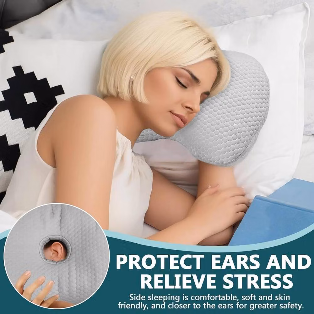 NESTLUNE Ergonomic Height Adjustable Baby Pillow with Ear Hole and Removable Cover in Grey, Cot Size – 4