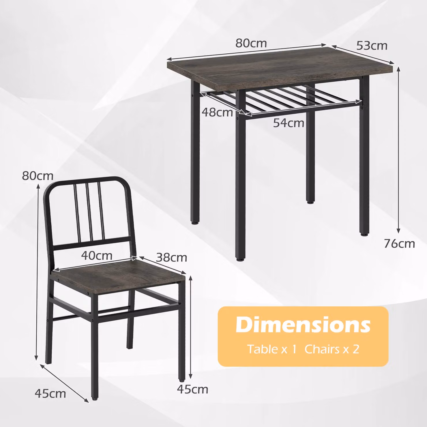 Gymax 3-Piece Rectangular Dining Table and 2 Chairs Set in Grey – 2