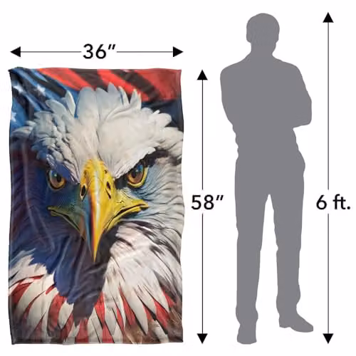 JQ Licensing James Piazza Red, White and Blue Eagle Silky Touch Super Soft Fleece Throw Blanket, W: 91 cm, D: 147 cm – 4