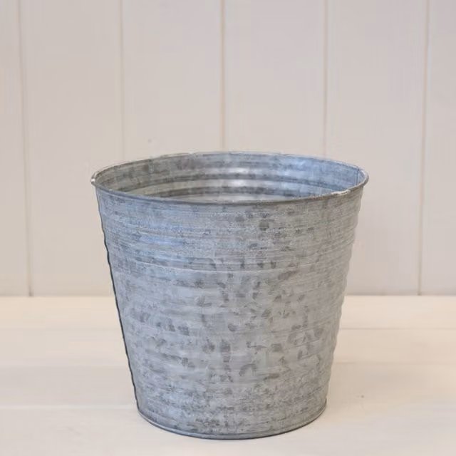 KDMD Antique Grey Aged Zinc Round Metal Tabletop Planter