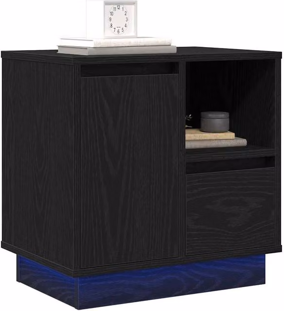 Berkfield Home Elegant Bedside Cabinet with Integrated LED Lighting in Black Oak, W: 50 cm, D: 34 cm, H: 50 cm