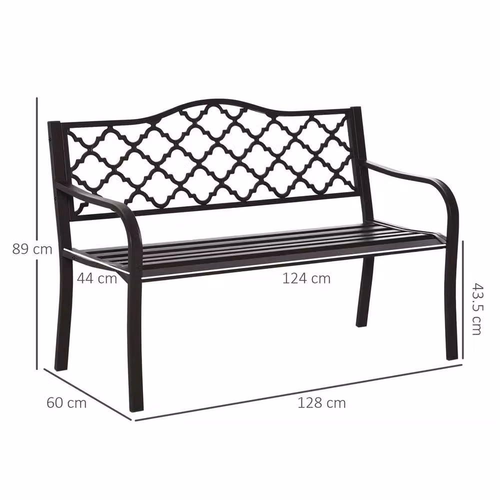 NESTLUNE 2 Seater Outdoor Garden Bench in Brown and Black Metal, W: 100 cm, D: 15 cm, H: 15 cm – 2