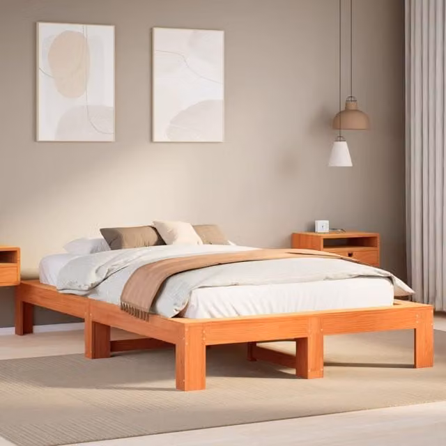 Berkfield Home Small Double Solid Wood Pine Bed Frame in Wax Brown, W/D/H: 120 x 190 cm – 1