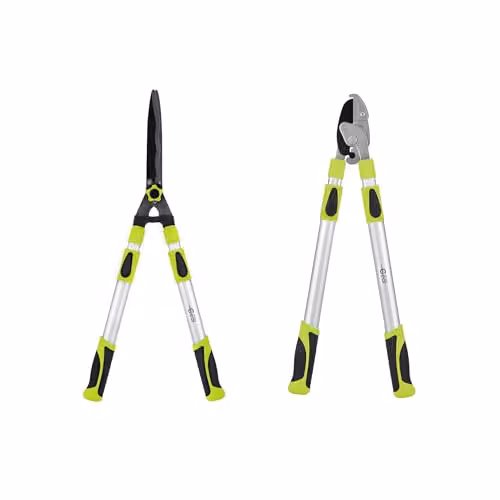 Garden Gear Telescopic Anvil Lopper and Hedge Shears Duo Pack in Green with Carbon Steel Blades