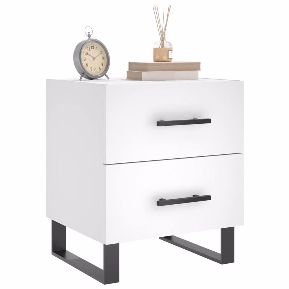 Berkfield Home Set of 2 White Modern Bedside Cabinets, W/D/H: 40 x 35 x 47.5 cm