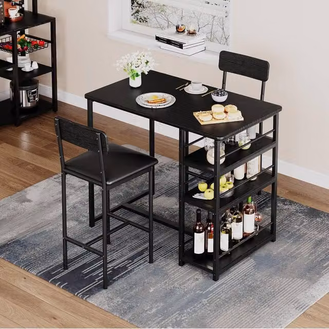 London Boutique 3-Piece Bar Height Dining Set with Table and 2 Chairs in Black