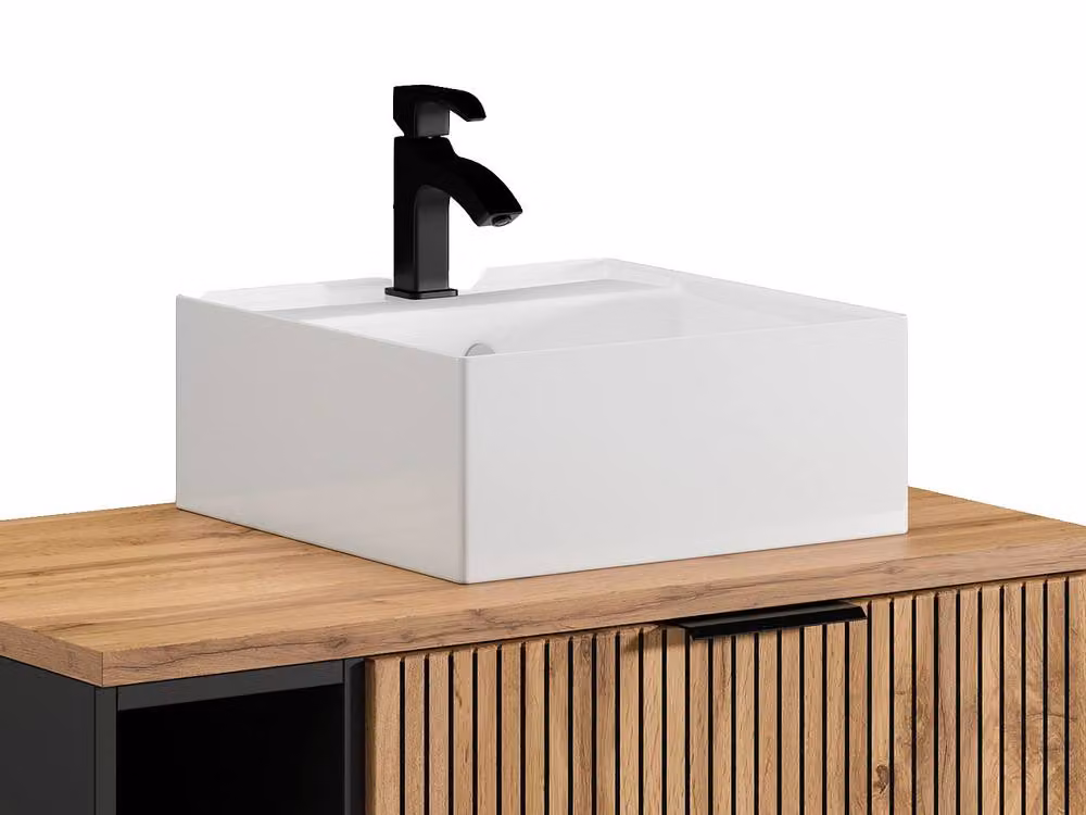 Madela Black Wall-Mounted Ribbed Bathroom Vanity Unit with Niches and Square Design – 5