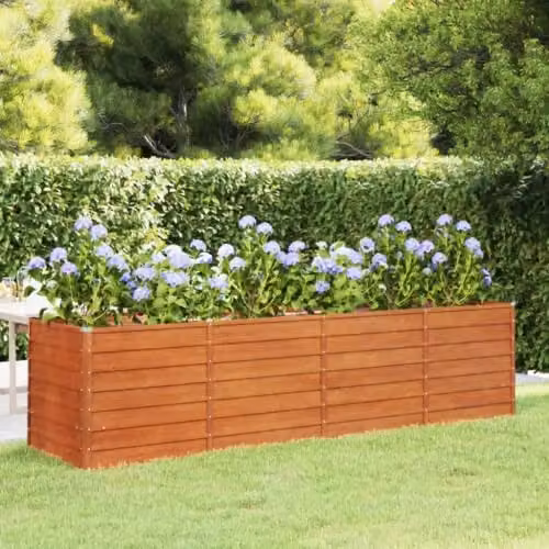 vidaXL Rusty Corten Steel Garden Raised Bed, Brown, W: 320 cm, D: 80 cm, H: 77 cm