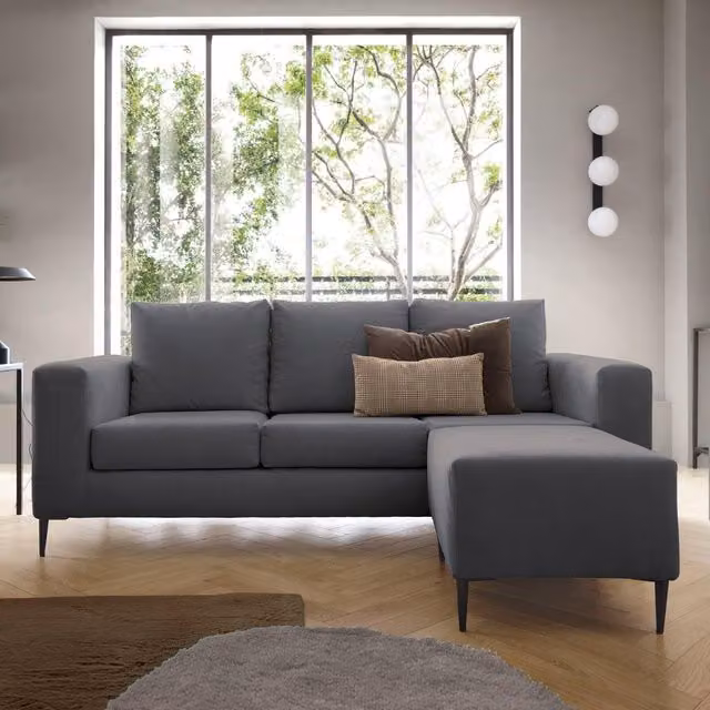 Abakus Direct Capri Reversible L-Shape Corner Sofa in Dark Grey with Matching Ottoman, W/D/H: 200 x 156 x 83 cm