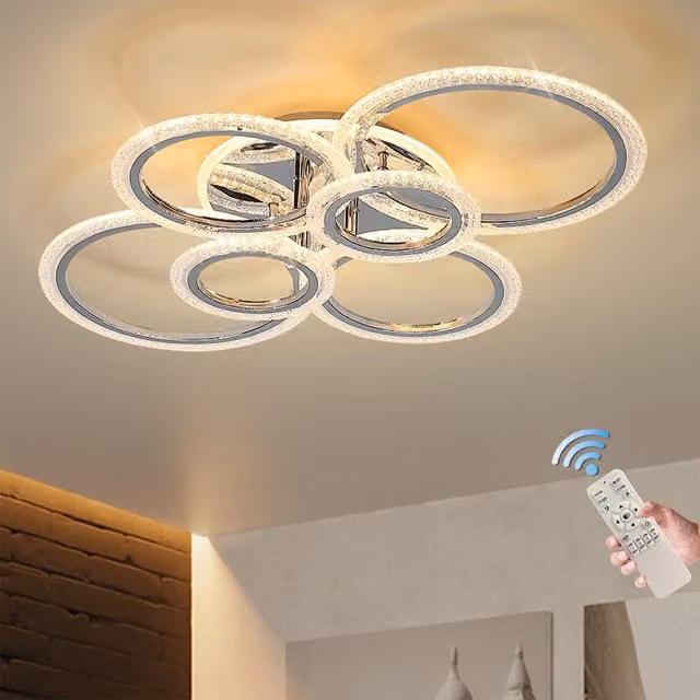 Garwarm 76W LED Dimmable 6 Ring Ceiling Chandelier in Transparent Glass