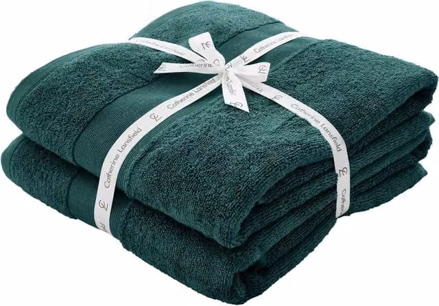 Catherine Lansfield Fluffy Cotton Anti Bacterial Towels in Dark Green